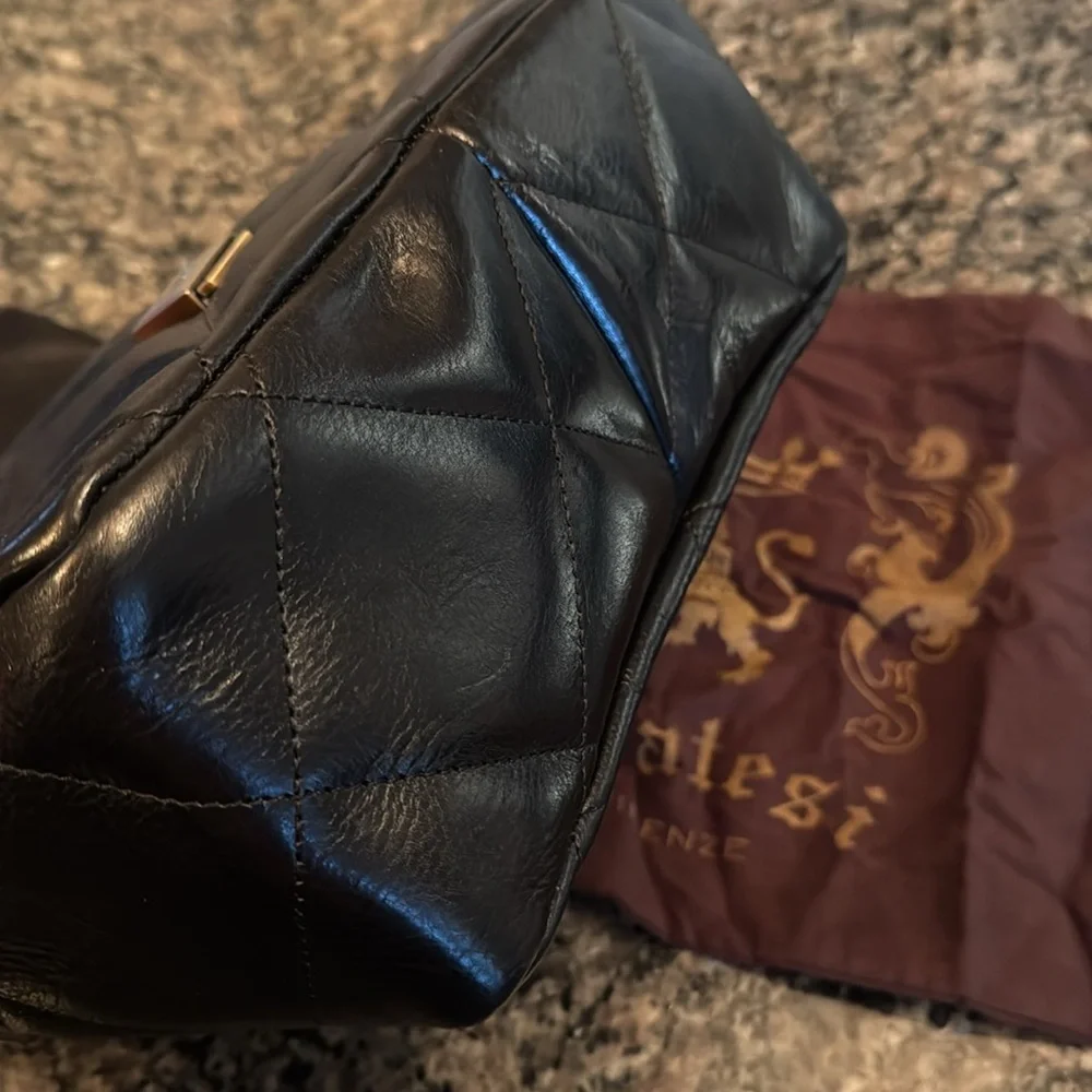 Pratesi Firenze Italian quilted black leather should bag NWT - Picture 4 of 15